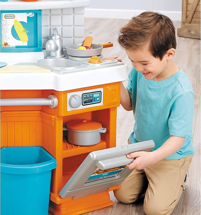 Little Tikes Home Grown Kitchen - Role Play Realistic Kitchen Real Cooking & Water Boiling Sounds Kitchen Accessories Set for Girls Boys - Multicolor 22 x 18 x 30.25 inches