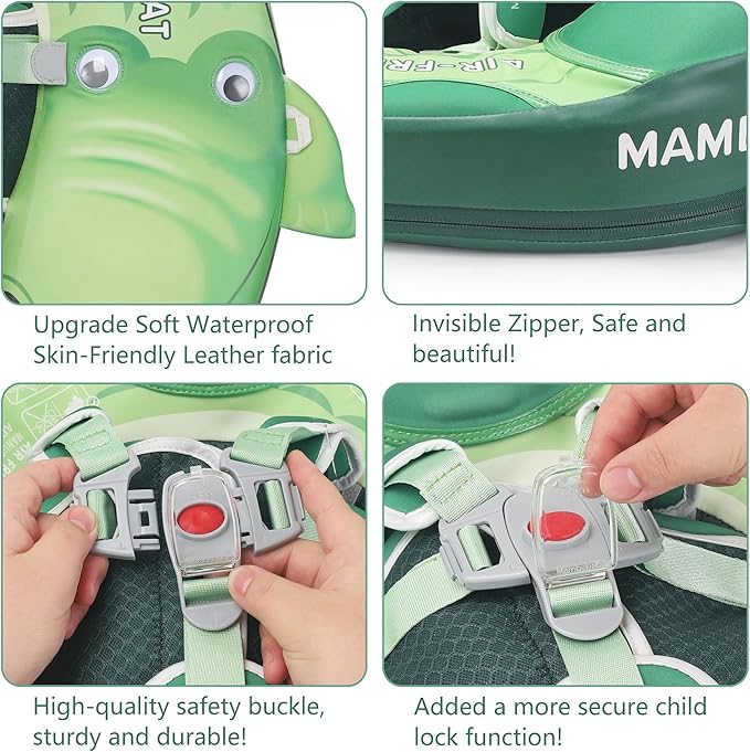 Mambobaby Float Add Tail Baby Swim Float with Canopy Solid Pool Infant Swim Trainer Swimming Training Lying Air Free Water Floats Non-Inflatable Waist Swim Ring for Toddlers (Crocodiles)