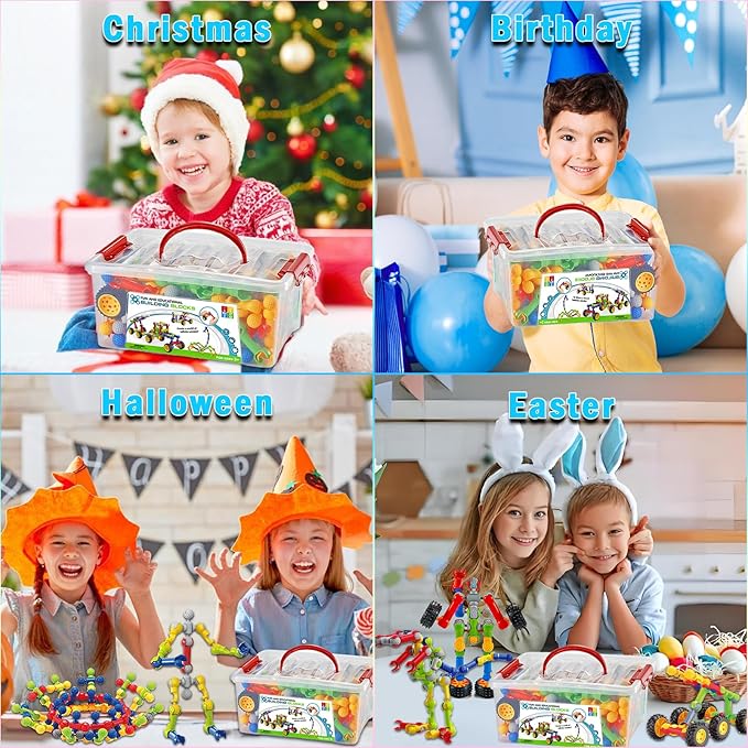 Stem Building Toys for 3 4 5 6 7 8 Year Old Boys Girls Kids,125 Pieces Building Blocks Educational Learning Toys with Large Storage Box,Ideal Christmas Birthday Gifts