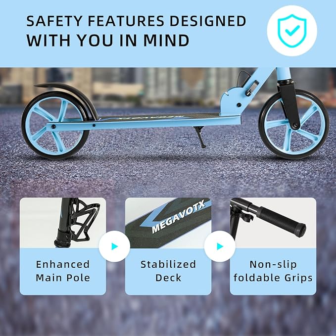 Kids & Adults Kick Scooter – 2 or 3 Wheel Options (LED on 3-Wheel) for Outdoor Fun & Commuting, Foldable and Portable, Adjustable Handle, Anti-Slip Deck (Ages 3 to Adult),Birthday Gift