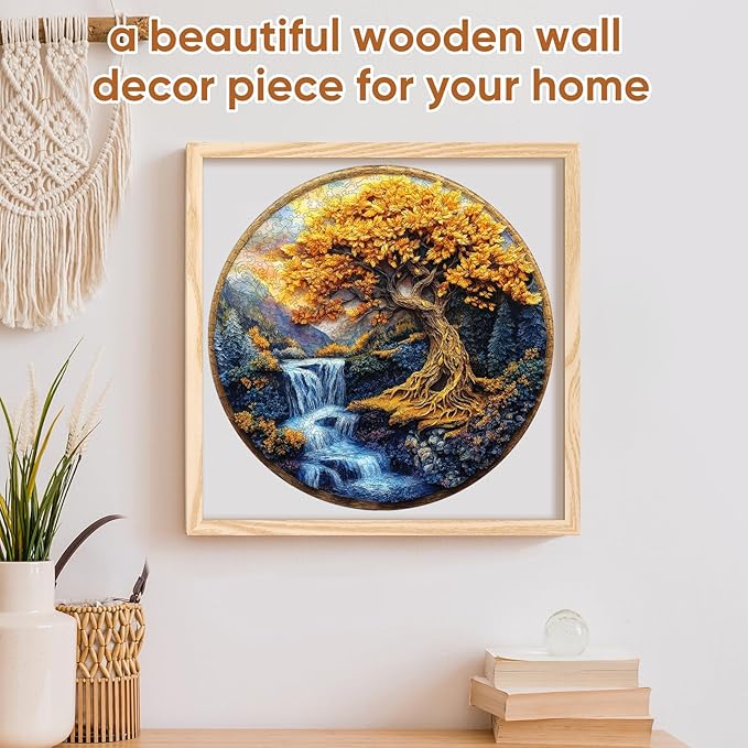 Puzzles for Adults, Tree of Life Waterfall River Wooden Jigsaw Puzzles 200pcs,11.2x112in, Medium, Unique Shape Adult Puzzles,Irregular Wood Creative for Adults and Kids Family Game