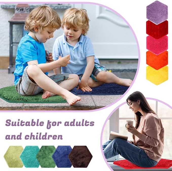 10 Pcs Kids Carpet Square Seats Soft Rainbow Floor Rug Mats Warm Colorful Hemming Floor Rug Cushions for Classroom Group Story Activity Home Play Area(20 Inch,Many Color)