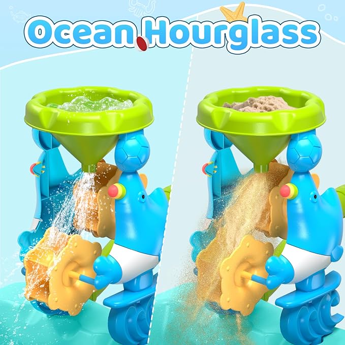 Beach Sand Toys for Kids - Beach Toy Trolley Car with Shovel Tool Kit, Beach Bucket & Animal Molds - Summer Outdoor Gift Sensory Sand Toys for Boys Girls Toddlers 3-5