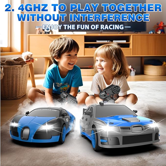 Remote Control Car, 1/24 2.4GHz 4WD RC Drift Car High Speed RC Cars with Cool Lights, Rechargeable Battery and Extra Tires Toys for Kids (Grey)