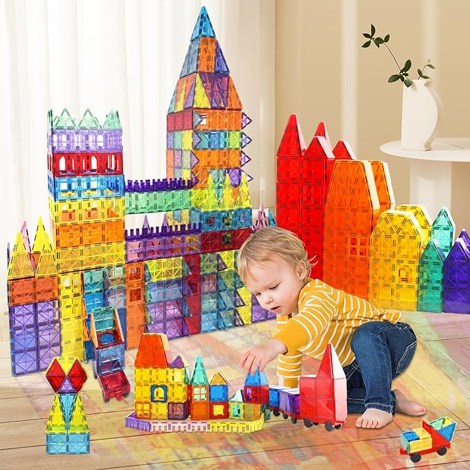 Magnetic Tiles - 130PCS Magnetic Blocks for Kids, Magnet Tiles Building Blocks Set with 2 Cars, Construction STEM Magnet Toys Gift for Kids, Boys and Girls 3 4 5 6 7 8+ Year Old