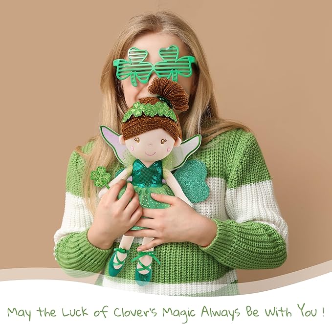 June Garden 16" Enchanted Garden Fairy Penny The Lucky One - Plush Stuffed Soft Doll Girl Gift - Green Outfit and Wings