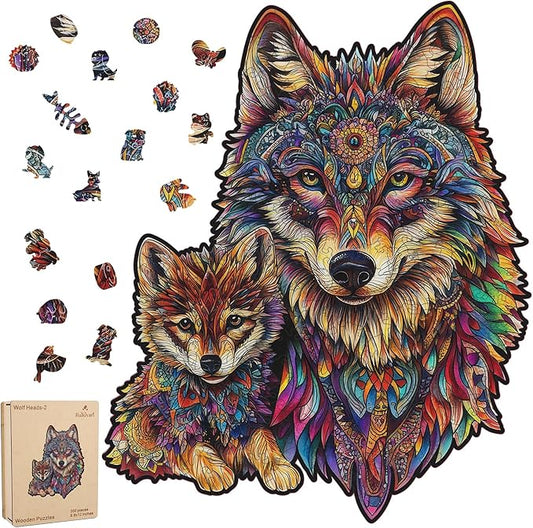 Wolf Family 200 Pieces Wooden Jigsaw Puzzles for Adults with Unique Irregular Shape Fun Challenging Animal Puzzles for Kids and Couples on Birthday,Children’s Day,Christmas 10.2"*11.8"