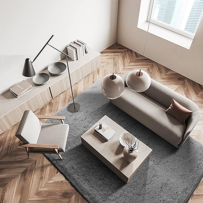 Vocrite Shag Area Rug, 6x9 Super Soft Fluffy Rugs for Bedroom Living Room, Rectangle Plush Rug, Extra Large Shaggy Carpet for Classroom Nursery Girls Boys Kids Room, Grey