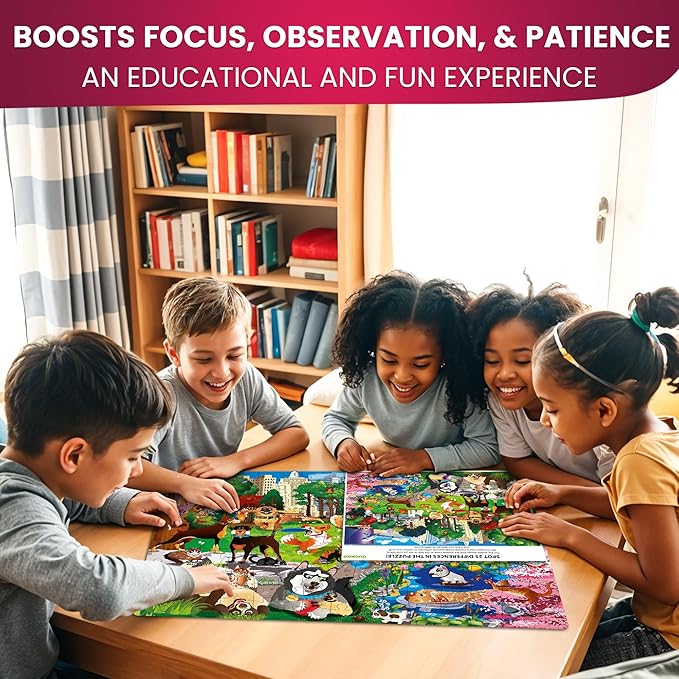 QUOKKA Floor Puzzles for Kids Ages 8-10 – 3X150 Piece Puzzles for Kids Ages 4-6 – Search & Find Ocean Animal Kid Activities Included for 5-8 Year Old – Toddler Learning Toy Game Gift for Boys & Girls