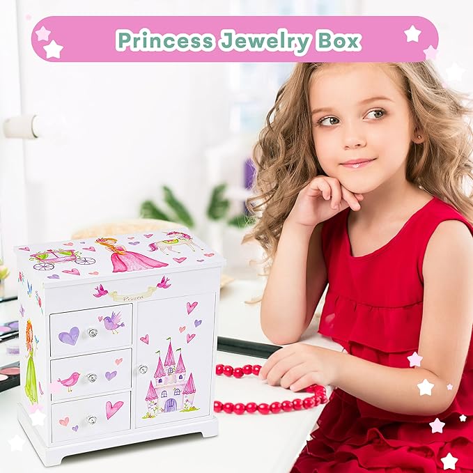 Jewelkeeper Jewelry Box for Girls with 3 Drawers - Musical Princess Jewelry Box with Spinning Doll and Dance of the Sugar Plum Fairy Tune - Appreciated Gifts for Kids - 9.5 x 7.75 x 9.5 Inches