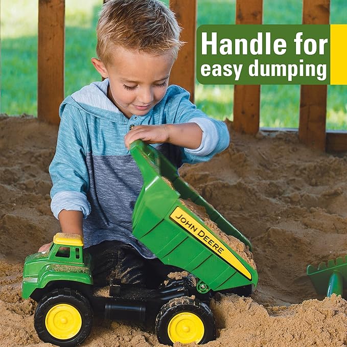 John Deere Big Scoop Dump Truck Toy with Sandbox Tools - Construction Toys Featuring Dump Truck, Sand Toys, and Tractor Wheel Roller - Kids Sandbox Toys - Easter Gifts for Kids - Ages 3 Years and Up