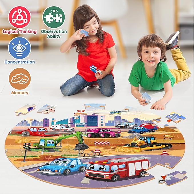 SYNARRY Vehicle Floor Puzzle for Kids Ages 3-5, Large 70 Piece Puzzle for Kids Ages 4-6, Preschool Toys Gifts for 3 4 5 6 7 8 Years Old Boys Girls Children