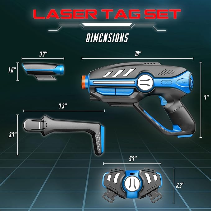 Laser Tag Set for Kids, Teens & Adults - 4 Blasters + 4 Vest Sensors with 4 Multi-Game Modes - Fun Ideas Age 8+ Year Old Toys - Includes Accessories - Boys & Girls Outdoor Teenage Group Activities