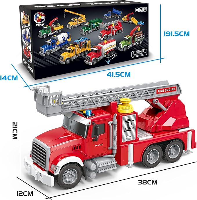 Dwi Dowellin Kids Fire Truck Toys for 3 4 5 6 Years Old Boys, Fire Rescue Vehicle with Shooting Water,Lights and Sounds