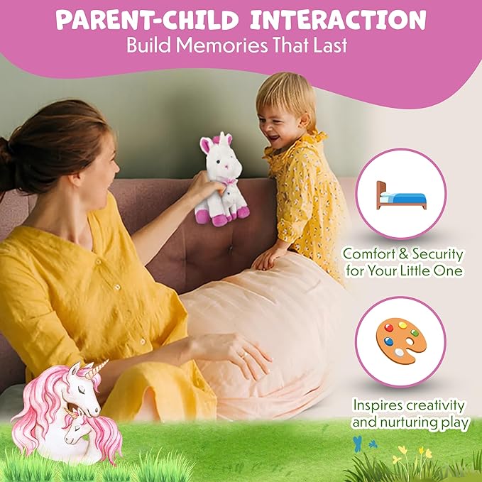 Mom and Baby Stuffed Animals for Boys & Girls, Safari Baby Shower Decorations, Nursery Decor, Zoo Animals for Toddlers, Quality Realistic Toys Kids Will Love, Soft, Huggable, Squeezable (9.5" Unicorn)