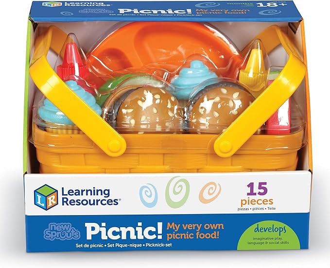Learning Resources New Sprouts Picnic Set - 15 Pieces, Ages 18+ months, Pretend Play Food for Toddlers, Kitchen Play Toys for Kids