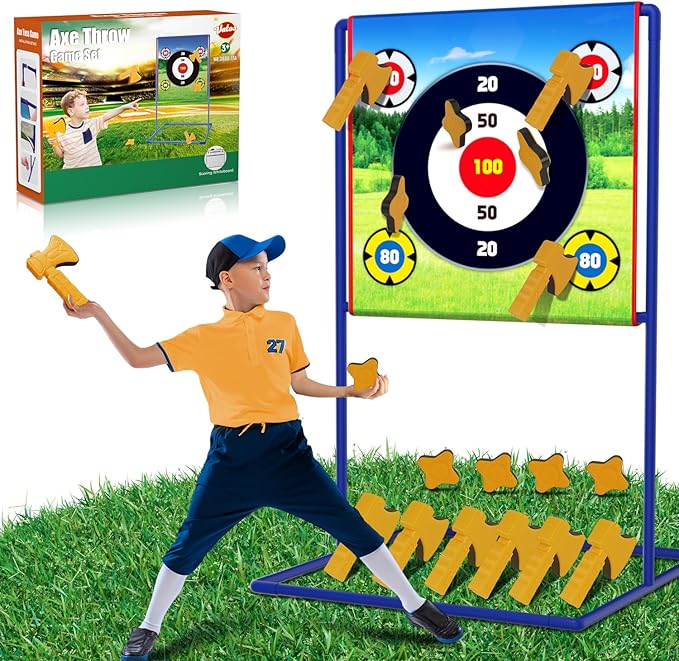 VATOS Axe Throwing Game Set Axe and Star Throwing Target Fun Backyard Indoor Outdoor Sport Party Play Game Toys for Kids Adults Birthday Gifts for 3 4 5 6 7 8 9 10 11 12 Year Old Boys Girls