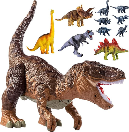 TEMI Large Dinosaur Toys for Kids 3-5, Tyrannosaurus with Mist Spray, Big Hollow Stored with 10 Small Dinosaur Figures, Light and Sound, Toddler Boy Toys 3-4, Birthday Gifts for Boys and Girls
