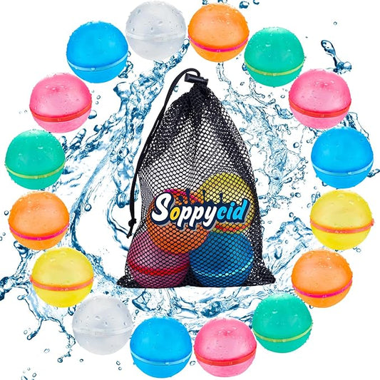16PCS Magnetic Reusable Water Balloons, Refillable Silicone Bath Pool Beach Toys for Kids, Quick Fill Self-Sealing Splash Balls for Outdoor Water Fun Summer Family Games
