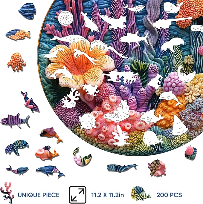 Wooden Puzzles for Adults - Seaweeds Jigsaw Puzzle 500 Piece, 16.5 in Oceans Puzzle, Unique Shaped Creative Gift Toys for Kids and Family Games