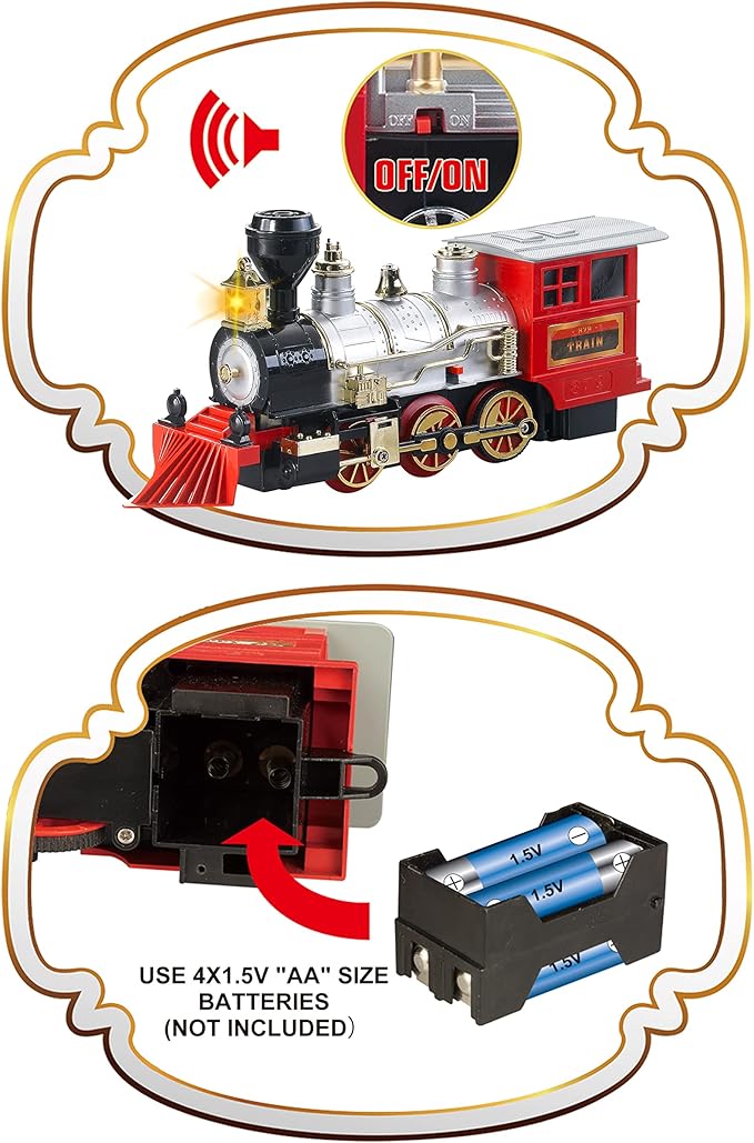 Christmas Toy Train Set, Electric Train Gift with Light, Music & Real Smoke, Travel Train Toys with steam Locomotive, Present for Boys and Girls