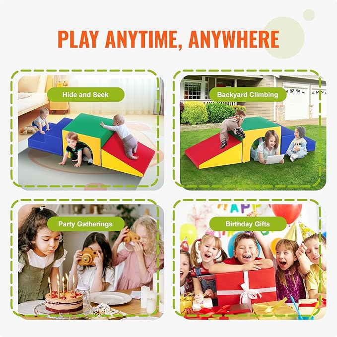 VEVOR Single Tunnel Climber, Toddler Playset, Foam Climbing Blocks for Toddlers, Kids Tunnel Maze with Stairs and Ramp, Indoor for Toddlers and Preschoolers Easy to Clean, 3 pcs (Assorted)