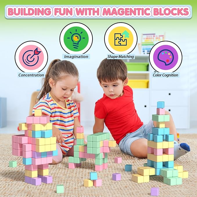 45PCS Magnetic Blocks - Toddler Girl Toys, Magnet Building Blocks, STEM Sensory Outdoor Autism Toys for 3-5 Year Old Boys & Girls, Magnetic Cubes Classroom Must Haves for Kids Ages 3+