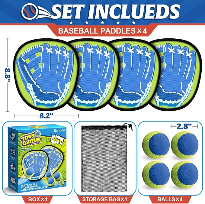 4 Packs Catch Ball Game Set, Baseball Training Glove, Outdoor Toys, Summer Pool Beach Yard Backyard Camping Sports Play Toy Games for Toddlers Kids Teens Adults Family Game, Fun Ideal Gifts