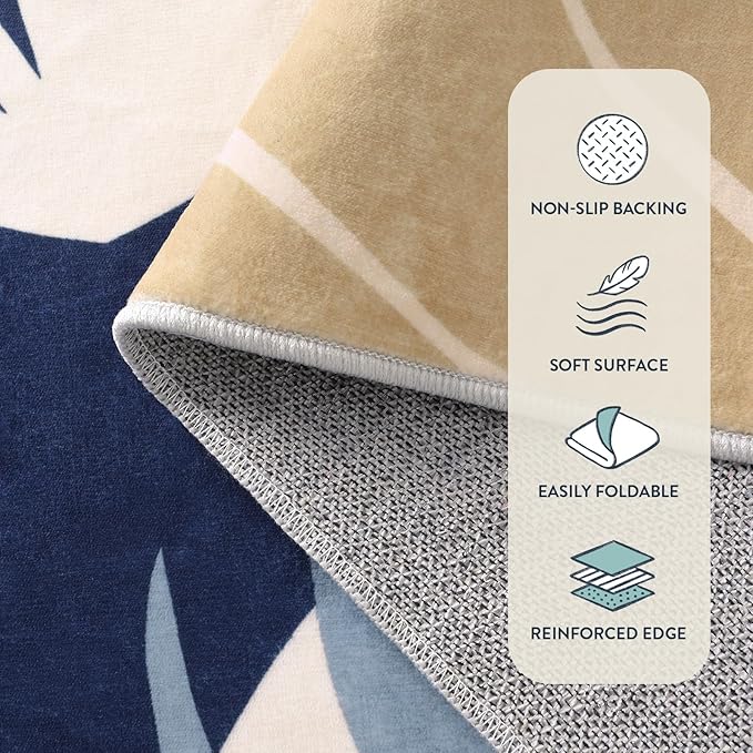 Lahome Washable Area Rug - 8x10 Non-Slip Ultra-Thin Large Area Rug, Soft Bedroom & Living Room Rug, Boho Botanical Print Indoor Stain Resistant Floor Rug for Dining Room Table & Office