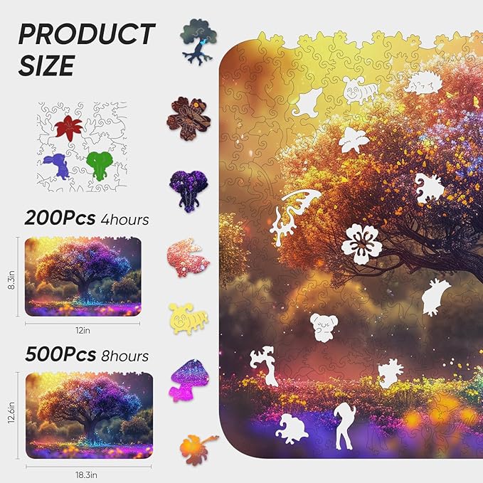 Wooden Puzzles for Adults,Tree of Life Wooden Jigsaw Puzzles 200pcs,8.3x12in,Medium,Unique Shape Adult Puzzles,Irregular Wood Puzzles Creative for Adults and Kids Family Game
