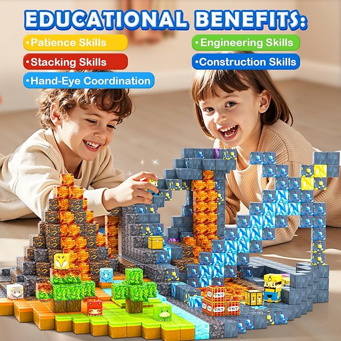 168PCS Magnetic Blocks-Build Mine Magnet World Dinosaur & Mine Edition, Building Outdoor Sensory Toys for Kids 3-5, STEM Jurassic Kid Games for Toddler Gifts for Boys and Girls Ages 3 4 5 6 7 8