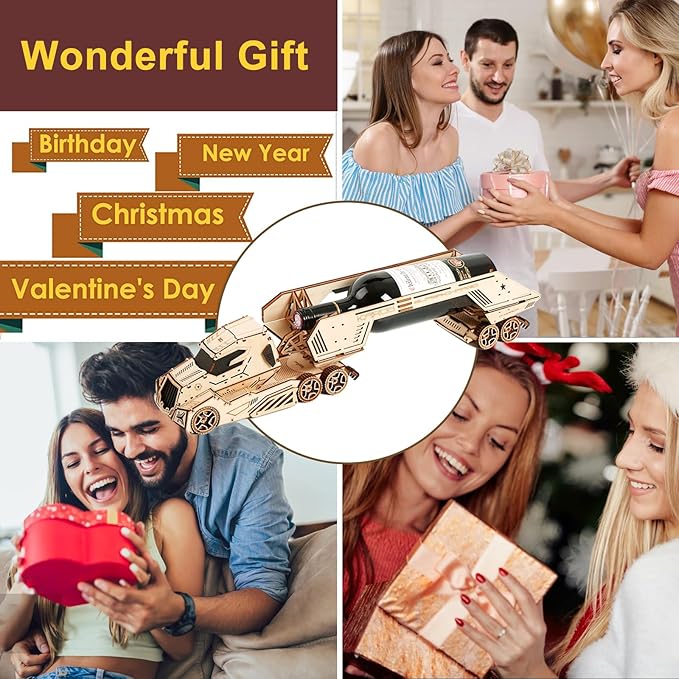 3D Wooden Puzzle for Adults, Wooden Red Wine Rack Mechanical Model Kit, DIY Funny Puzzle Handicraft Wood Craft Kit, Birthday Gift for Family & Friends Women Men, Home Decor