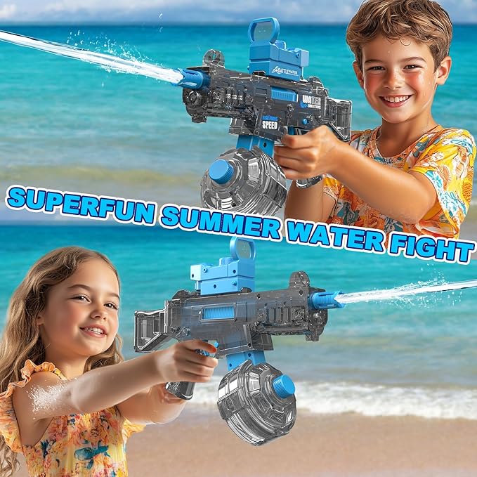 Electric Water Gun for Adults Kids High-Powered Automatic Squirt Water Gun with Large Capacity Strongest Water Blaster Up To 33 FT Long Range Summer Outdoor Beach Swimming Pool Water Fighting Toy Blue