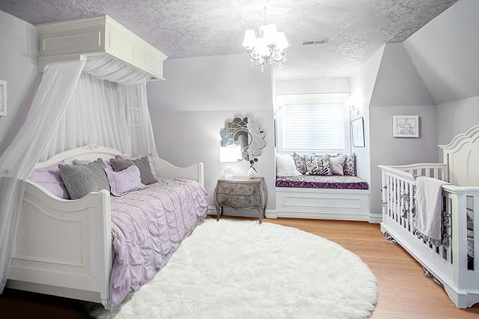 ONASAR Cream White Round Area Rug 4ft, Fluffy Ultra Soft Bedroom Circle Rugs Floor Mat for Kids Girls Boys Teen Room, Fuzzy Plush Shaggy Carpet for Nursery Living Room Playroom Dorm Home Decor