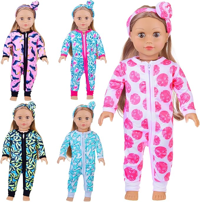 Unicorn Element 5 Sets 14-18 Inch Baby Doll Clothes Outfits Casual Wear for 17 Inch Baby Doll 10 Pcs Girl Doll Clothes and Headbands for 15-18 Inch Doll