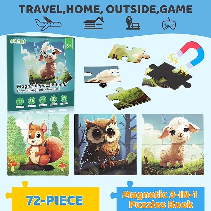 Puzzles for Kids Ages 3-5 72 Pieces Two-Book Travel Puzzles for Kids 4-6 Airplane Car Road Trip Activities Games Toys 3 4 5 6 7 8 Year Old Girls and Boys Gift