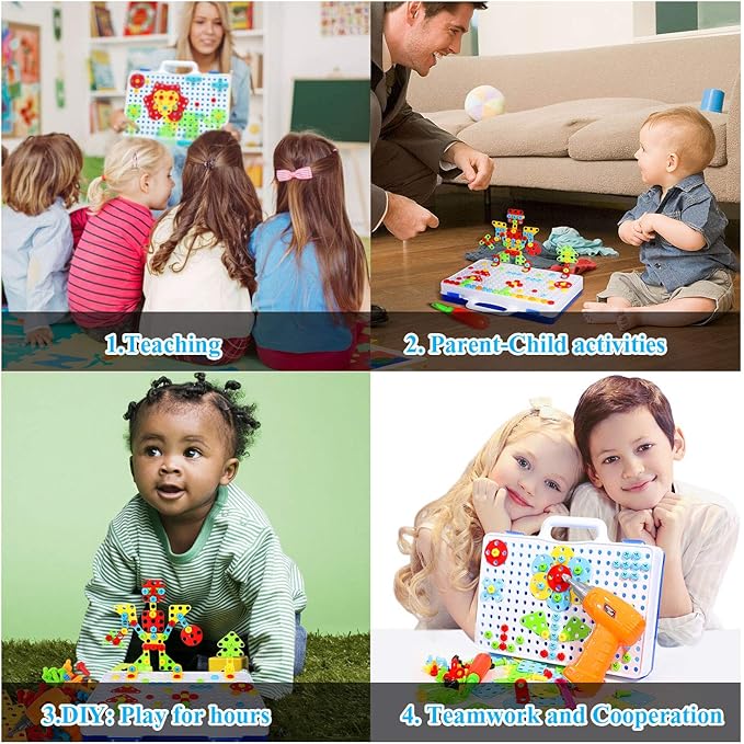 STEM Design and Drill Toy for Kids Ages 3-8, 237 Pcs Electric Drill Toy,Creative Building Toys,Magic Montessori Play Toolbox for Toddler Boys Girls Preschool,STEM Toys for 3 4 5 6 7 8 Year old