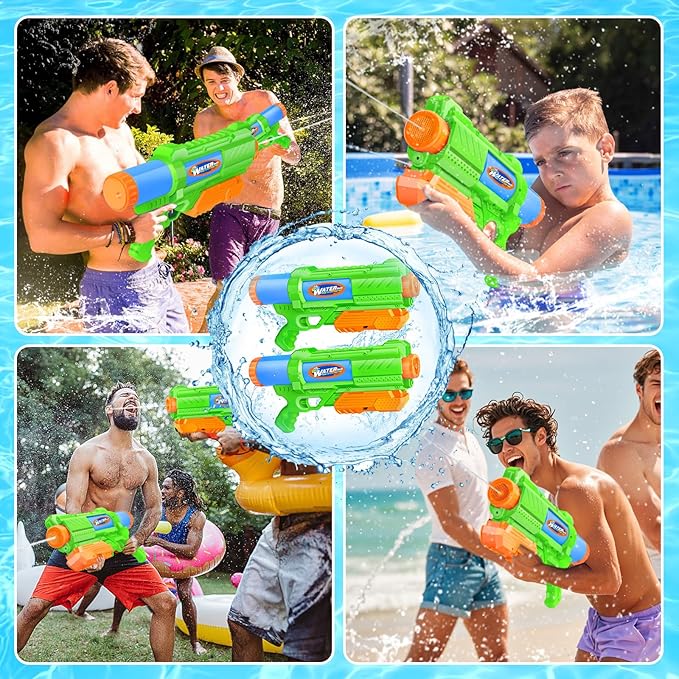 Super Water Gun for Kids Adults: 2 Pack - 1200CC Water Toy Gun Squirt Blaster Soaker Long Range High Capacity Swimming Pool Beach Outdoor Summer Fun Party Games, Gifts for Boys and Girls Green Green