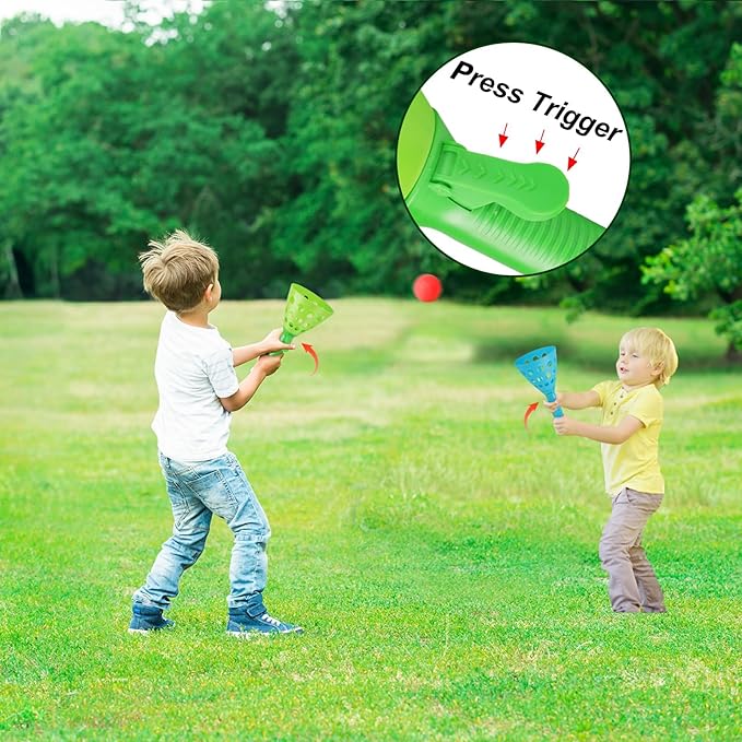 Duckura Outdoor Indoor Game Activities for Kids, Pop-Pass-Catch Ball Game with 4 Catch Launcher Baskets and 24 Balls, Easter Basket Stuffers Gifts Party Favors Beach Sport Toys for Kids Age 5 6 7 8 9+