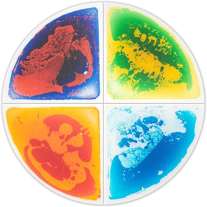 Art3d 4-Pack Colorful Liquid Sensory Floor Tiles, Fan-Shaped Liquid Fusion Sensory Dance Mats for Kid Toddler, 13" x 13"