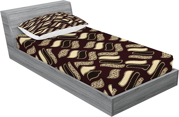 Ambesonne Brown Fitted Sheet & Pillow Sham Set, Ethnic African Style Cheetah Skin Texture Pattern Camouflage Design, Decorative Printed 2 Piece Bedding Decor Set, Twin, Redwood Brown