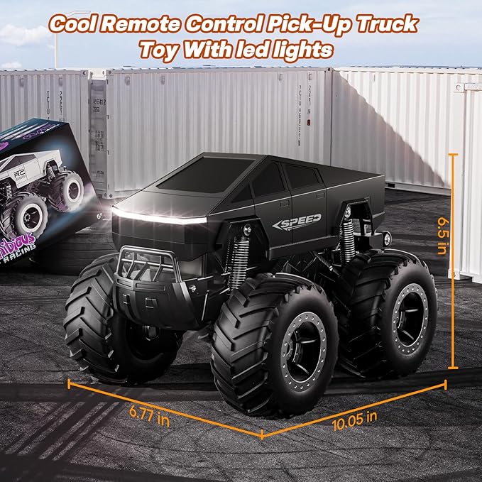 Remote Control Car Monster Truck Toy Off-Road Truck - 4WD Waterproof RC Cars for All Terrain, 1:16 Scale Hobby Monster Truck Toys 2.4GHz Pick-up Vehicles Kids Gifts for Boys Age 6 7 8 9 10-12+,Black