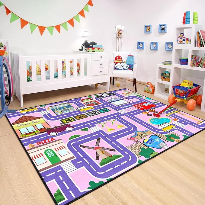 Kids Carpet City Play Mat - Cars Rugs for Boys Room Road Rug for Kids Car Track Rug for Bedroom Car Mat for Kids Toy Cars, 5x7 Feet