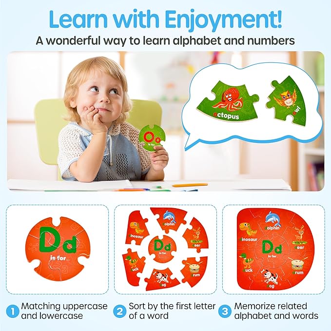 SYNARRY Number and Alphabet Puzzles for Kids Ages 3-5, ABC Learning for Toddlers Ages 3+, Preschool Activities Letter Puzzles Montessori Educational Toys Gifts for 4 5 6 7 8 Year Old Boys Girls