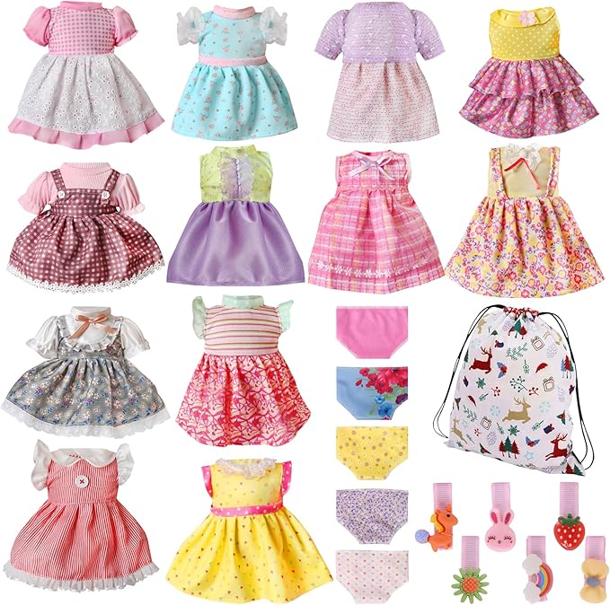 Alive Baby Doll Clothes and Accessories - 12 Sets Girl Doll Clothes Dress for 12 13 14 15 16 Inch Doll, Baby Doll Clothes - Doll Outfits Accessories w/Hairpin & Underwear for Doll Gift