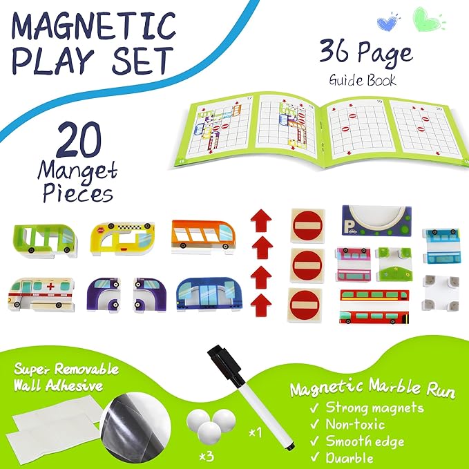 Marble Run for Kids, Vertical Magnetic Marble Maze Track with Doodle Board & Residue-Free Nano-Adhesive, STEM Explorers Brain Teaser Toy for Boys Girls Ages 3-12, Creative Thinking Games Gifts