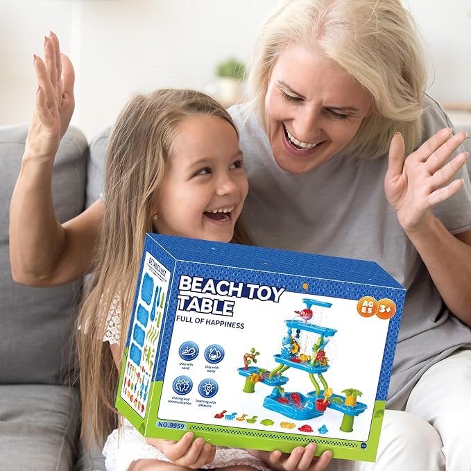 Water Table for Toddler, Rain Shower Splash Pond Toddler Water Table, Kids Water and Sand Activity Sensory Play Table, Summer Outdoor Toys for Toddlers 3-5 4-8 Years Old Boys Girls