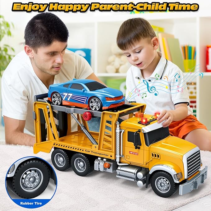 Kids Toys for 3 4 5 6 7 8 Years Old Boys, Transport Cars Carrier with Racing Car with Lights, Sounds, Toddler Friction Powered Truck Vehicle Toy for Boys Girls Christmas Birthday Gifts