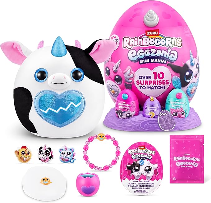 Rainbocorns Eggzania Mini Mania Cow Plush Surprise Unboxing with Animal Soft Toy, Idea for Girls with Imaginary Play by ZURU