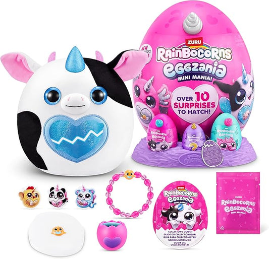 Rainbocorns Eggzania Mini Mania Cow Plush Surprise Unboxing with Animal Soft Toy, Idea for Girls with Imaginary Play by ZURU
